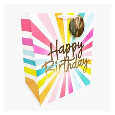 Bows And Sparkles XL Foil Print 'Happy Birthday' Color Burst Gift Bag with Tag