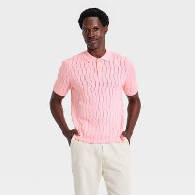 Men's Modern Sport Novelty Knit Polo Shirt - Goodfellow & Co™ Pink L