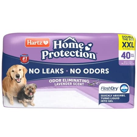Hartz Home Protection Super Absorbent Odor Eliminating Lavender Scented No Leaks Dog Pads, XXL, 30 in x 30 in, 40 Count