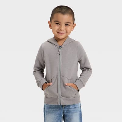 Toddler Boys' Fleece Zip-Up Hoodie Sweatshirt - Cat & Jack™ Gray 12M
