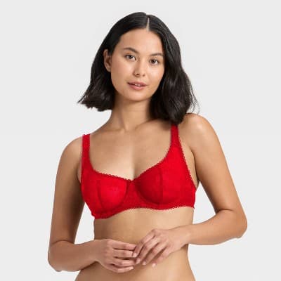 Women's Lace Unlined Balconette Bra - Wild Fable™ Red 36A