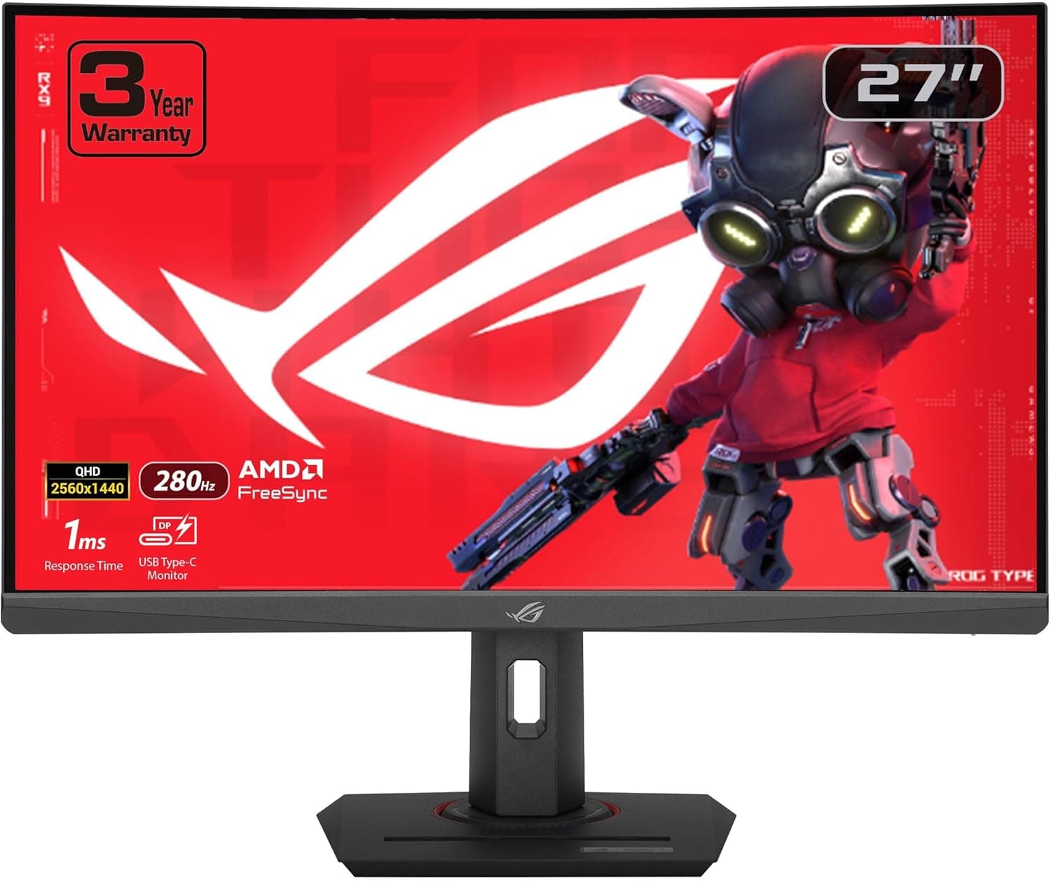 ASUS ROG Strix 27” 1440P USB-C Curved HDR Gaming Monitor (XG27WCMS) - QHD, 280Hz, 1ms, Fast VA, Extreme Low Motion Blur Sync, FreeSync Premium, DisplayWidget, Tripod Socket, AI Gaming, 3yr Warranty
