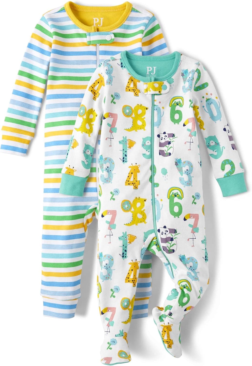 The Children's Place,and Toddler Boys Long Sleeve 100% Cotton Zip-Front One Piece Footed Pajama,White 2 Pack,4T