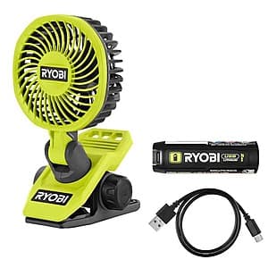 RYOBI USB Lithium Clamp Fan Kit with 2.0 Ah USB Lithium Battery