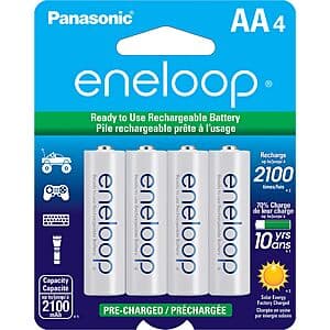 Panasonic eneloop AA Ni-MH Pre-Charged Rechargeable Batteries - 4-Pack $8.95