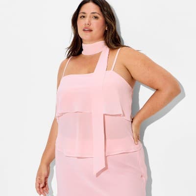 Women's Chiffon Scarf Square Neck Cami - Wild Fable™ Light Pink 1X