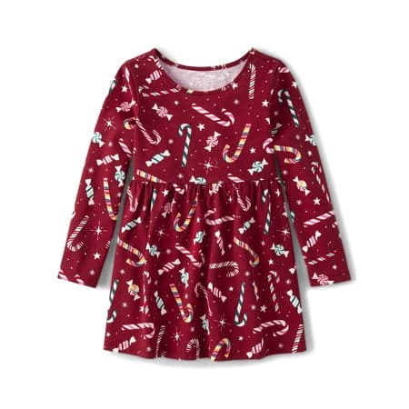 The Children's Place Baby & Toddler Girls Long Sleeve Printed Babydoll Dress, Sizes 6M-5T