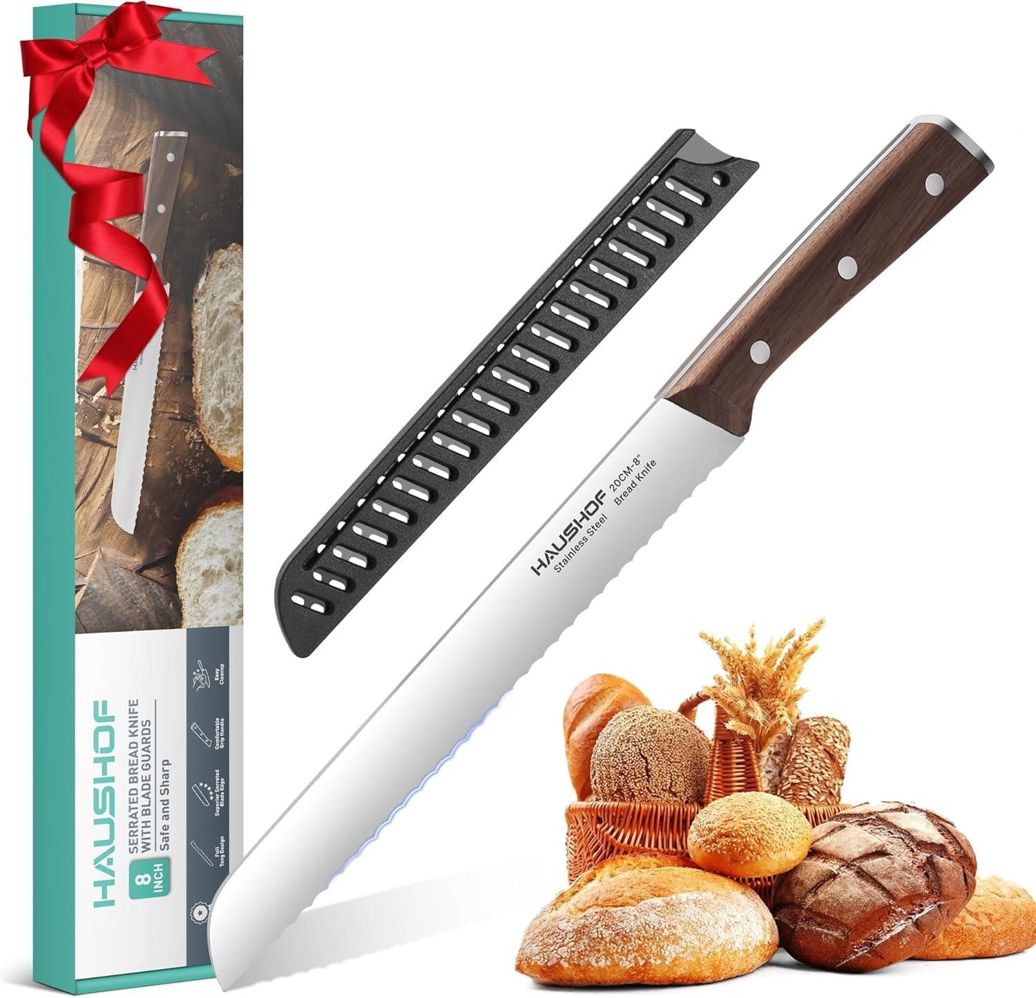 Serrated Bread Knife with Sheath: Razor-Sharp 8-Inch Blade