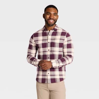 Men's Shirt Jacket - All In Motion™ Burgundy Plaid L