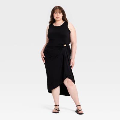 Women's Asymmetrical Knit Midi Dress - A New Day™ Black 2X
