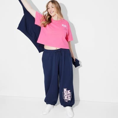 Women's Megan Moroney Fleece Graphic Jogger Pants - Navy Blue 1X