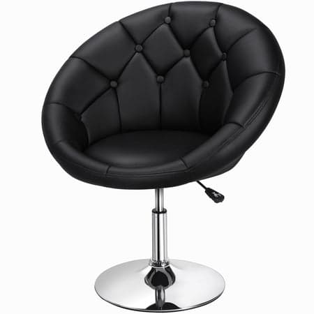 Alden Design Modern Tufted Adjustable Barrel Swivel Accent Chair, Black Faux Leather