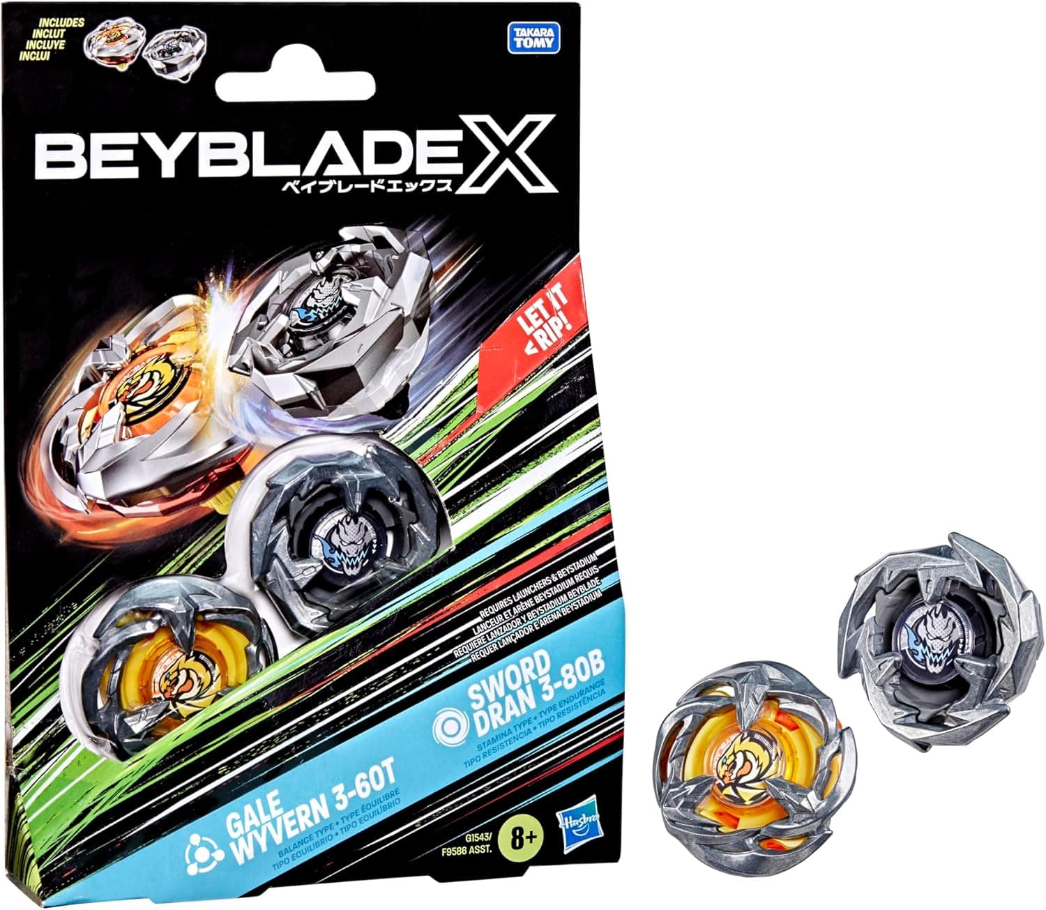 Beyblade X Gale Wyvern 3-60T & Sword Dran 3-80B Dual Pack Set with 2 Right-Spinning Tops; Battle Tops; Games/Toys for Boys & Girls 8+
