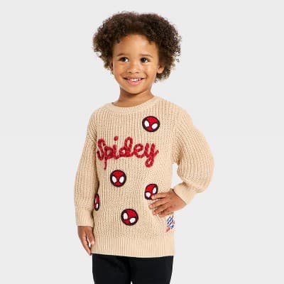Toddler Boys' Marvel Spidey Chunky Knit Sweater - Tan 5T