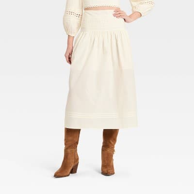 Women's Eyelet Midi Skirt - A New Day™ Cream XL