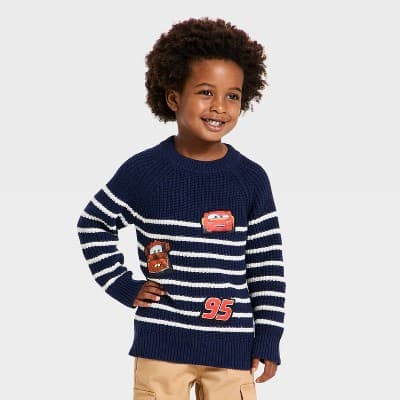 Toddler Boys' Disney Cars Lightning McQueen Chunky Knit Sweater - Navy Blue 5T