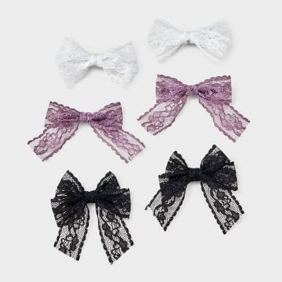 Girls' 6pk Lace Bow Hair Clip Set - art class™ Pink/White/Black: Fashion Salon Clips, Recycled Polyester