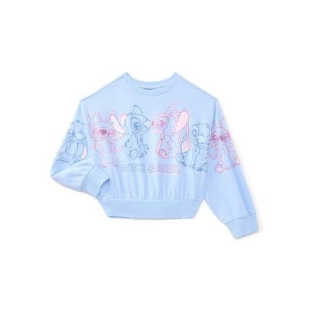 Disney's Stitch and Angel Girls Graphic Fleece Crew Pullover, Sizes 4-16