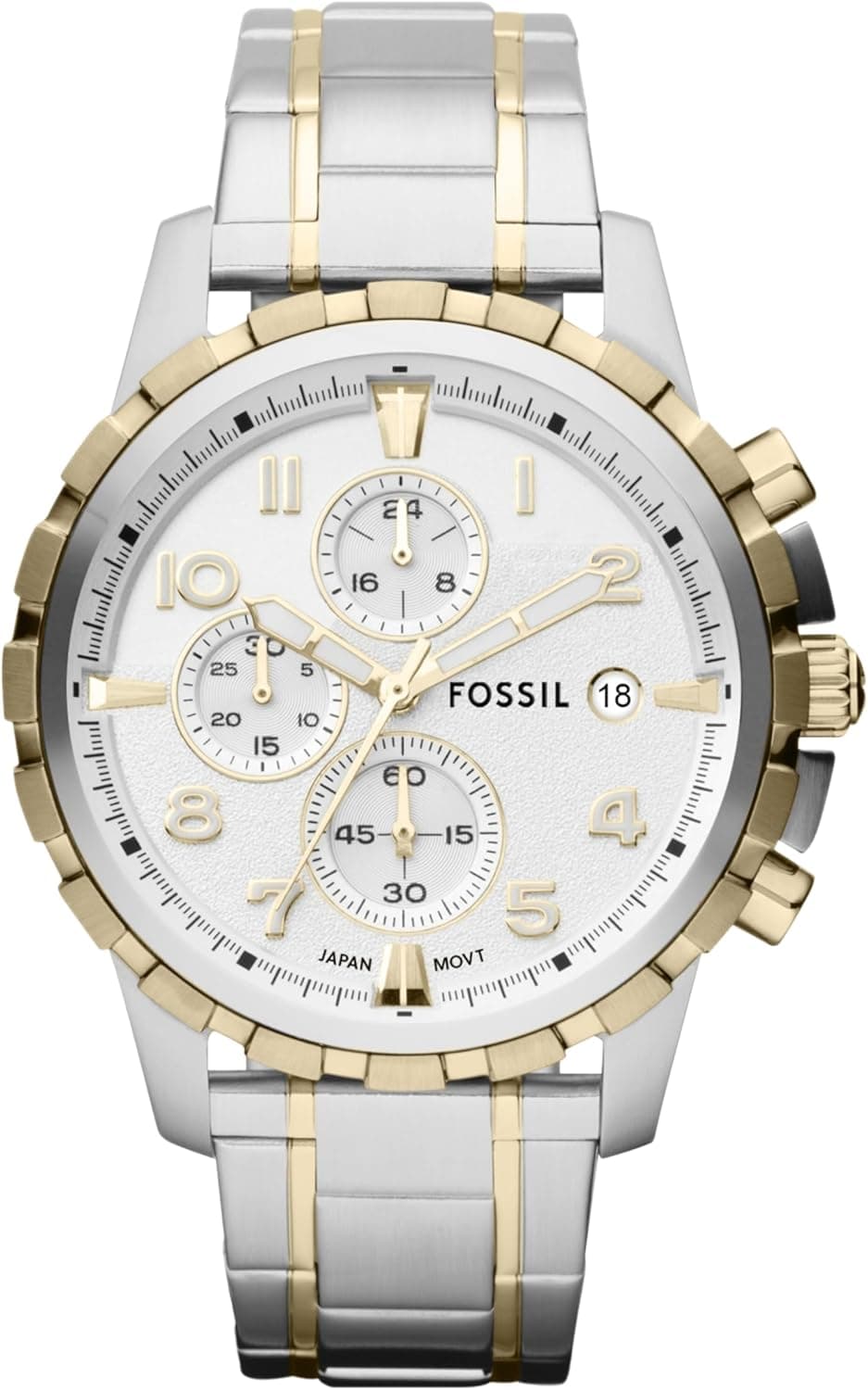 Fossil Dean Quartz Chronograph Watch - 44mm Gold/Silver Face