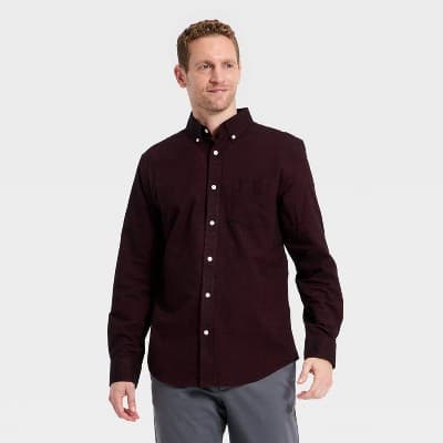 Men's Long Sleeve Oxford Shirt - Goodfellow & Co™ Maroon S