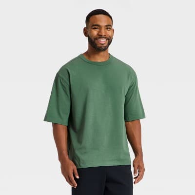 Men's Short Sleeve Oversized Cotton T-Shirt - All In Motion™ Forest Green M