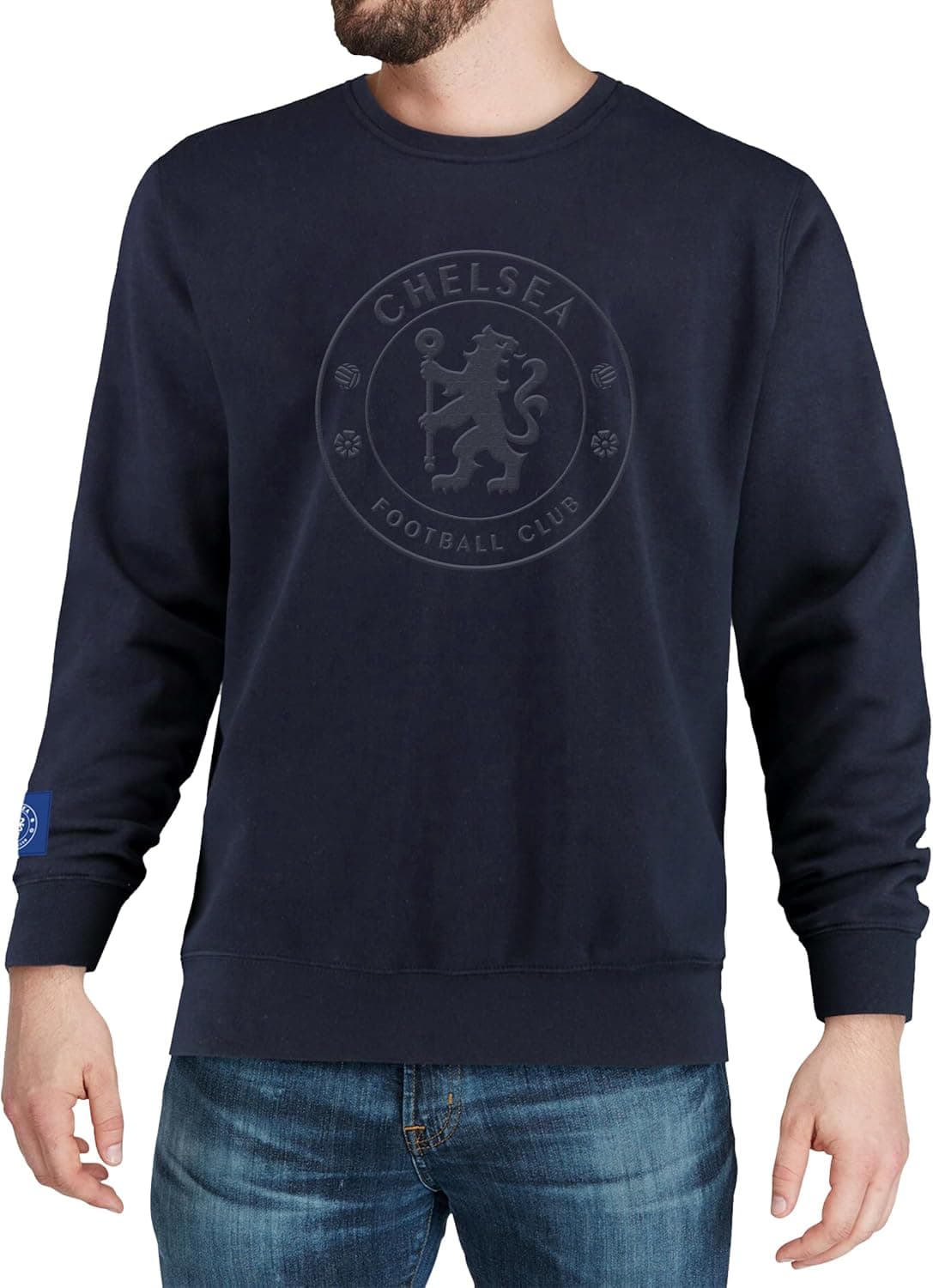 Cheer on Chelsea FC in a Monochromatic Navy Blue Pullover