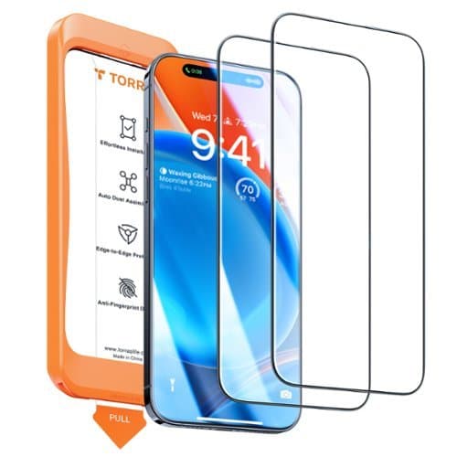 TORRAS - GlassGo Ultra Unbreakable Shatterproof Tempered Glass & Full Coverage Screen Protector for Apple iPhone15 Plus 2-Pack - Clear