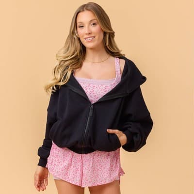 Blogilates Women's Mommy & Me Marshmallow Full Zip Hooded Sweatshirt - Dark Black M