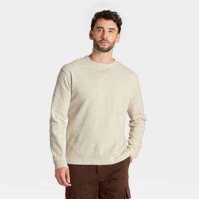 Men's Vintage Textured Crewneck Long Sleeve Shirt - Goodfellow & Co™ Off-White L