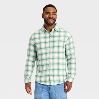 Men's Long Sleeve Flannel Shirt - Goodfellow & Co™ Dark Green XXL