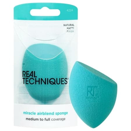 Real Techniques Miracle Airblend Sponge, Makeup Blending Sponge for Liquids & Creams, Blue, 1 Count