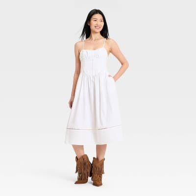 Women's Corset Midi Dress - A New Day™ White M