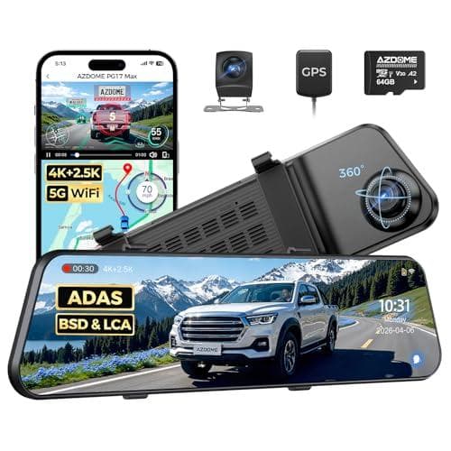 AZDOME PG17 Max 4K 12" Mirror WiFi Dash Cam w/ 2.5K Rear Cam & 64GB Card Amazon