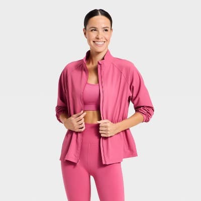 Women's Woven Peplum Jacket - All In Motion™ Berry Pink XXL
