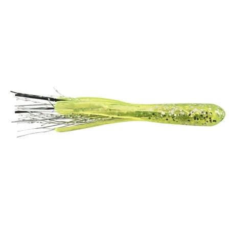 Apex Tackle Tinsel Tail Tube Chartreuse Glitter /Chartreuse Silver 1.5" 10pk, Soft Baits