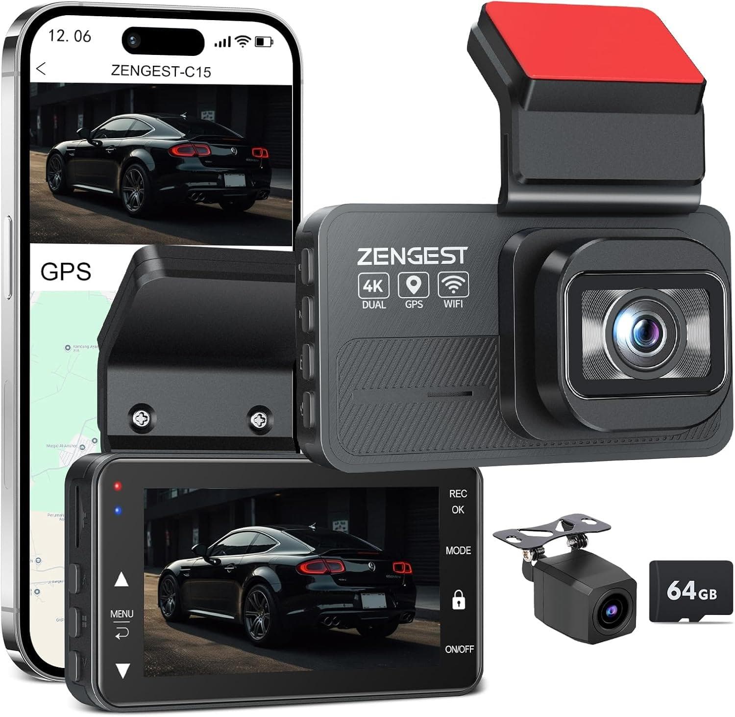 Zengest Dual Dash Cam Records 4K and 1080P Footage