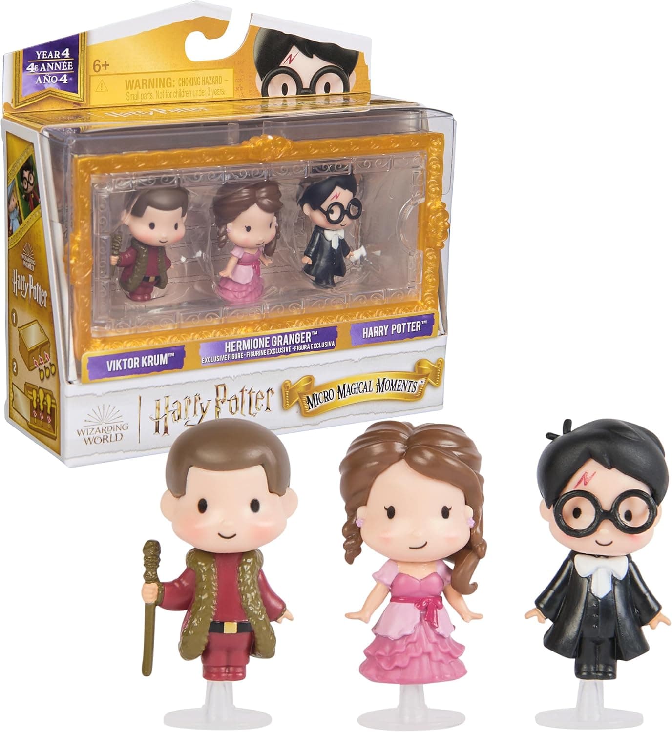 Wizarding World Harry Potter, Micro Magical Moments Year 4 Figure Set with Harry, Hermione, Viktor Krum & Display Case, Kids Toys for Ages 6 and up
