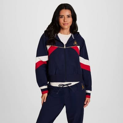 Champion Women's Gold Medal Full Zip Nylon Hoodie - Navy Blue S