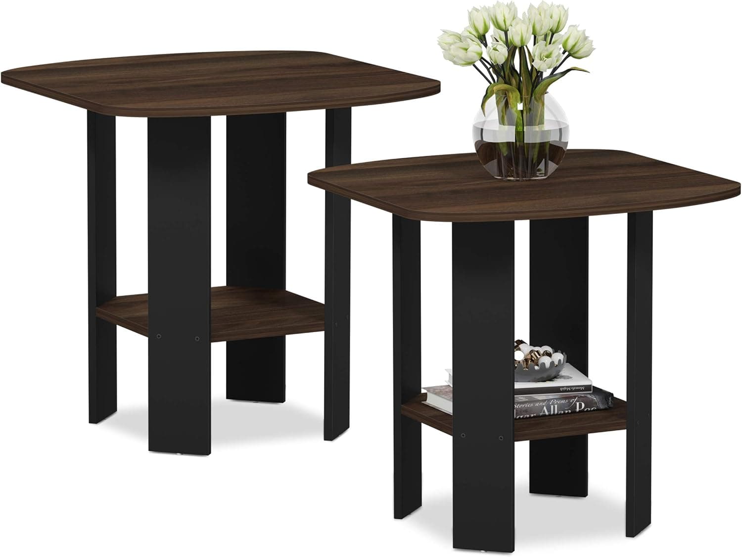 Furinno 2-Tier Modern End Tables - Columbia Walnut