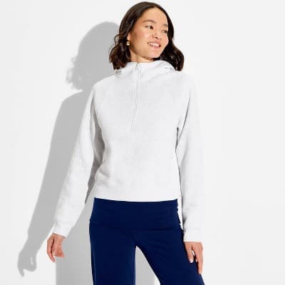 Women's Hooded Collar Quarter Zip-Up Sweatshirt - Wild Fable™ Heather Gray S