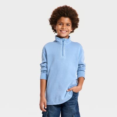 Boys' French Terry Quarter Zip Pullover Sweatshirt - Cat & Jack™ Steel Blue XS