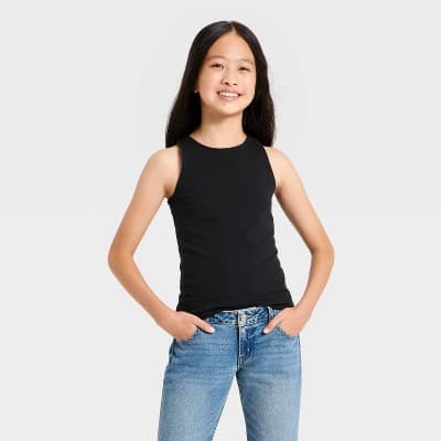 Girls' High Neck Super Soft Tank Top - art class™ Black XS