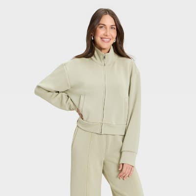 Women's Sandwash Zip-Up - A New Day™ Light Green XL