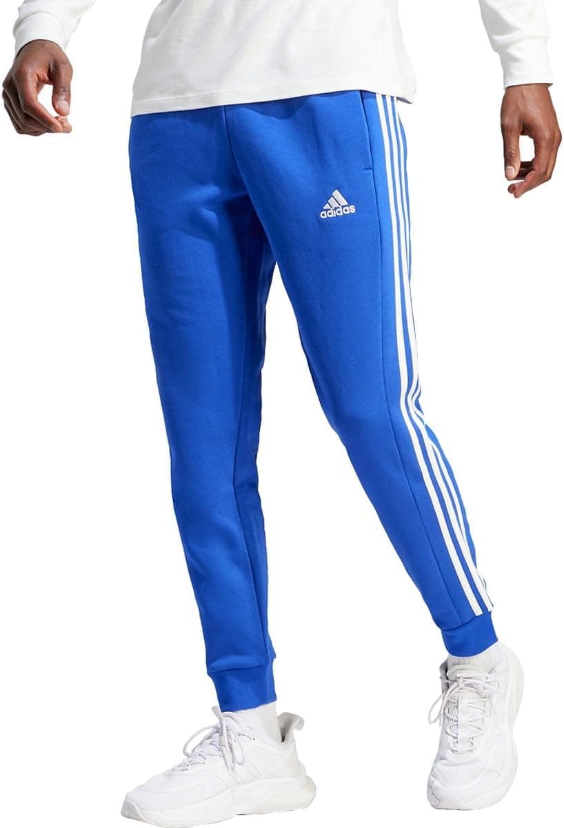 Adidas Mens Essentials Fleece 3-Stripes Tapered Cuffed Pants, Semi Lucid Blue, Large, Tall 2 Inches