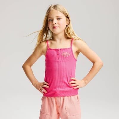 Girls' Lace Trim Henley Tank Top - Cat & Jack™ Dark Pink L