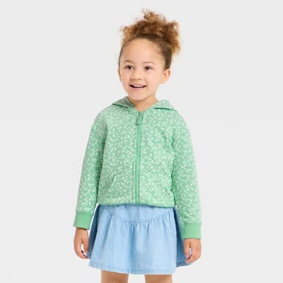 Toddler Girls' Floral French Terry Hoodie - Cat & Jack™ Mint 3T