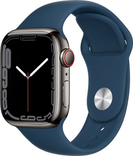 Refurbished Apple Watch Series 7 (GPS + Cellular) 41mm Stainless Steel Case with Abyss Blue Sport Band - Graphite - (2021)