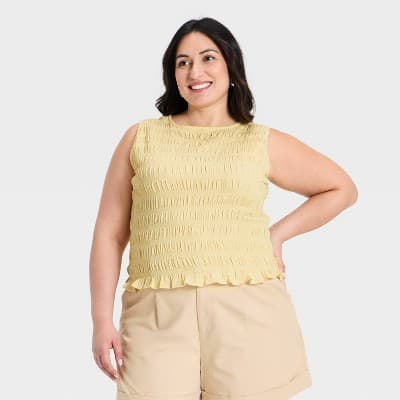 Women's Smocked Tank Top - A New Day™ Yellow 1X