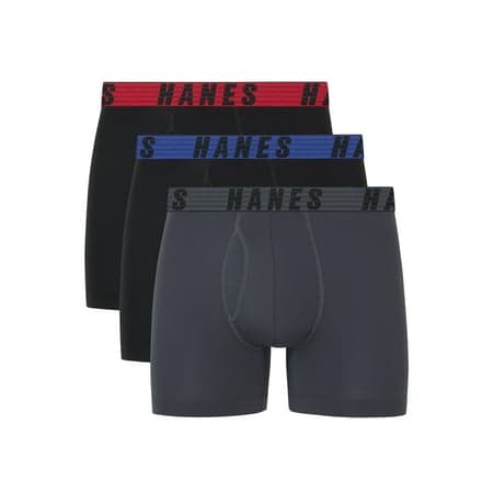 Hanes Moves Men’s Anti-Chafe Trunk Underwear, Total Support Pouch, 3-Pack, 4" Inseam