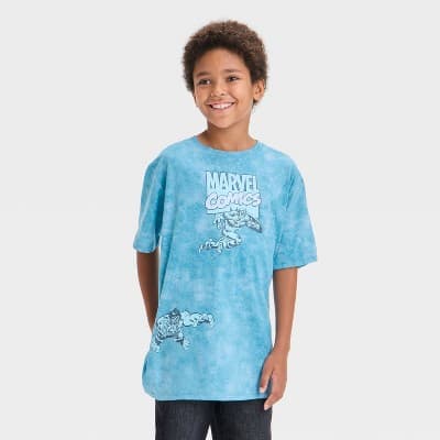 Boys' Marvel Be A Hero Short Sleeve Graphic T-Shirt - Light Blue M